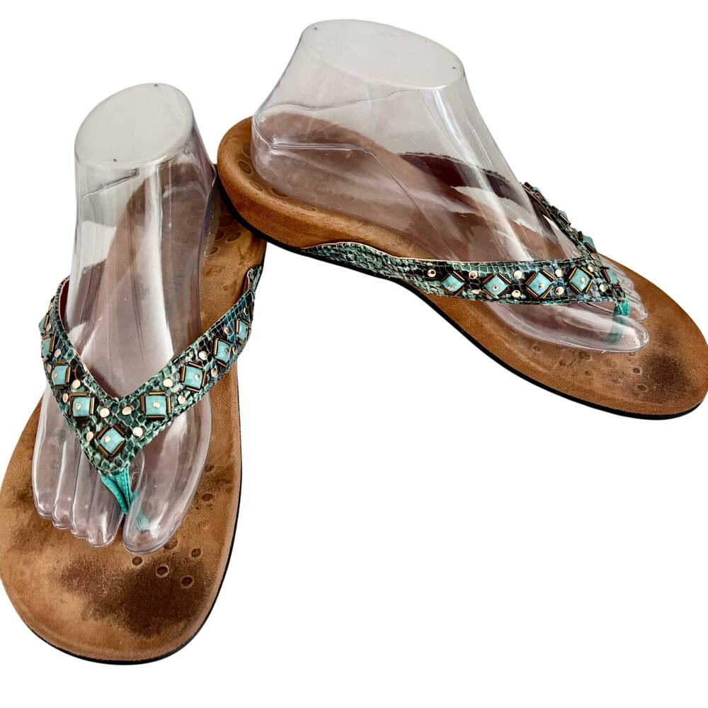 VIONIC Lucia Jeweled Snake Turquoise Flip Flop Thong Sandals Orthotic Feminine